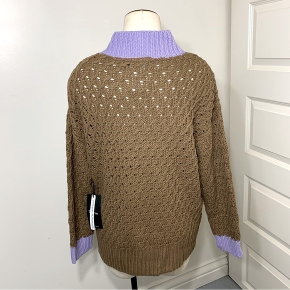 Nwt femme by design NY chunky fisherman brown purple boho open knit sweater sz M - Picture 7 of 12